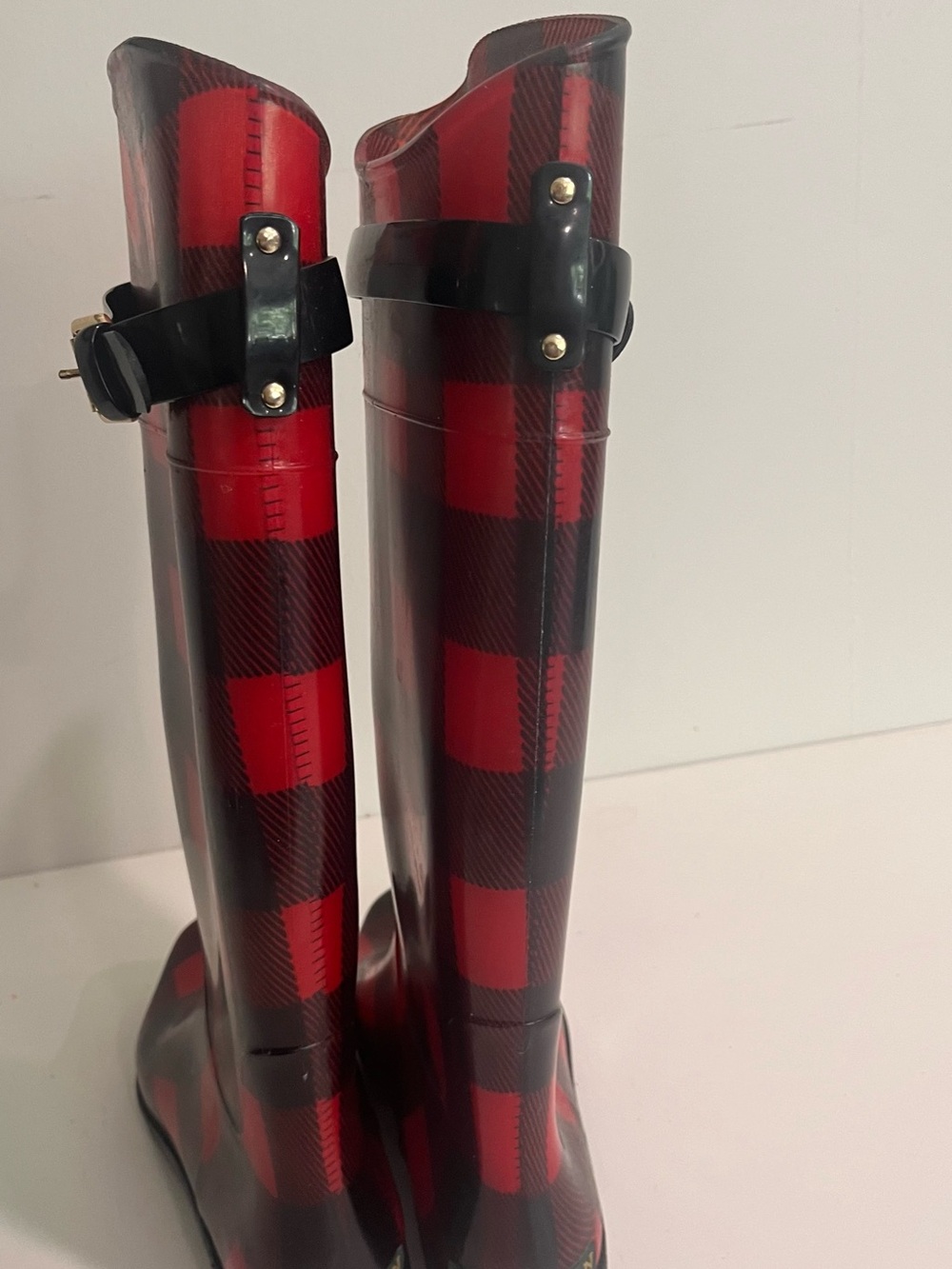 Lauren Ralph Lauren Red Black Buffalo Plaid Rain Boots Size 8 - Picture 3 of 13
